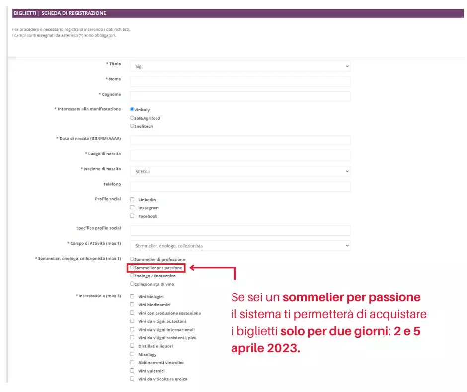 Schema acquisto codici AIS Vinitaly 2023 sommelier per passione