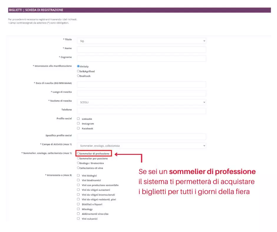 Schema acquisto AIS Vinitaly 2023 per sommelier di professione